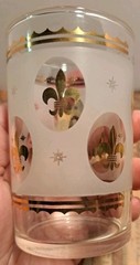 Vtg Set Of 6 Hazel Atlas Juice Glasses Frosted Finish Gold Fleur-De-Lis