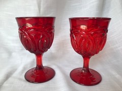 L.G. Wright Double Wedding Ring Ruby Goblets Cadmium Glass Set of 2 Ring of Fire