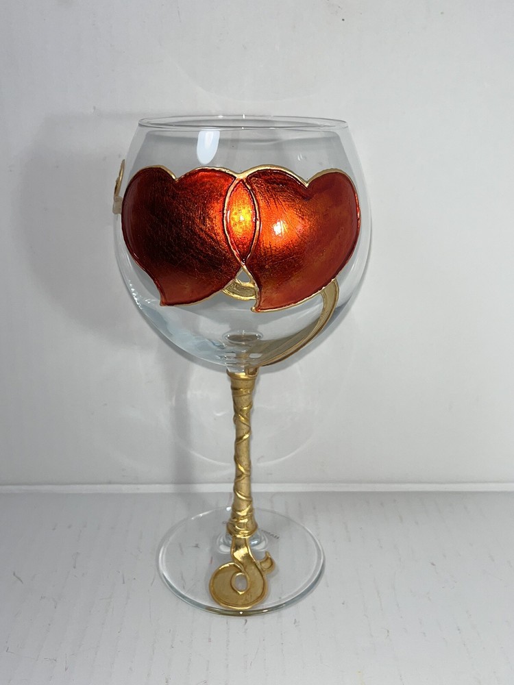 Uno Alla Volta Amedeo Hand-Gilded Valentine Hearts Wine Glass Goblet Verona Ital
