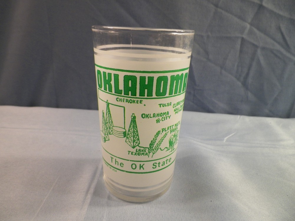 Federal Oklahoma State Souvenir Frosted Glass Tumbler INV2