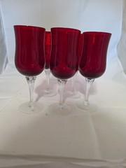 4 Vintage «SATURN RED» Twisted Stem Wine water glasses, 8″ tall Art Deco