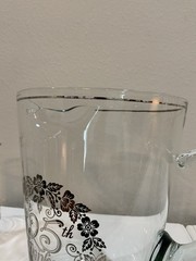 Vtg Silver 25th Anniversary Clear Glass Pitcher 6 Glasses Silver Accent Set Gift