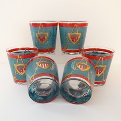 Set of 6 Cera E Pluribus Unum Scotch Whiskey Glasses Barware Patriotic Eagle MCM