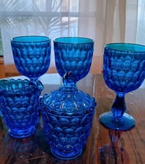 Fenton Royal Blue Wine Glasses 3 Sugar Bowl And Milk Vase Beautyful Blue