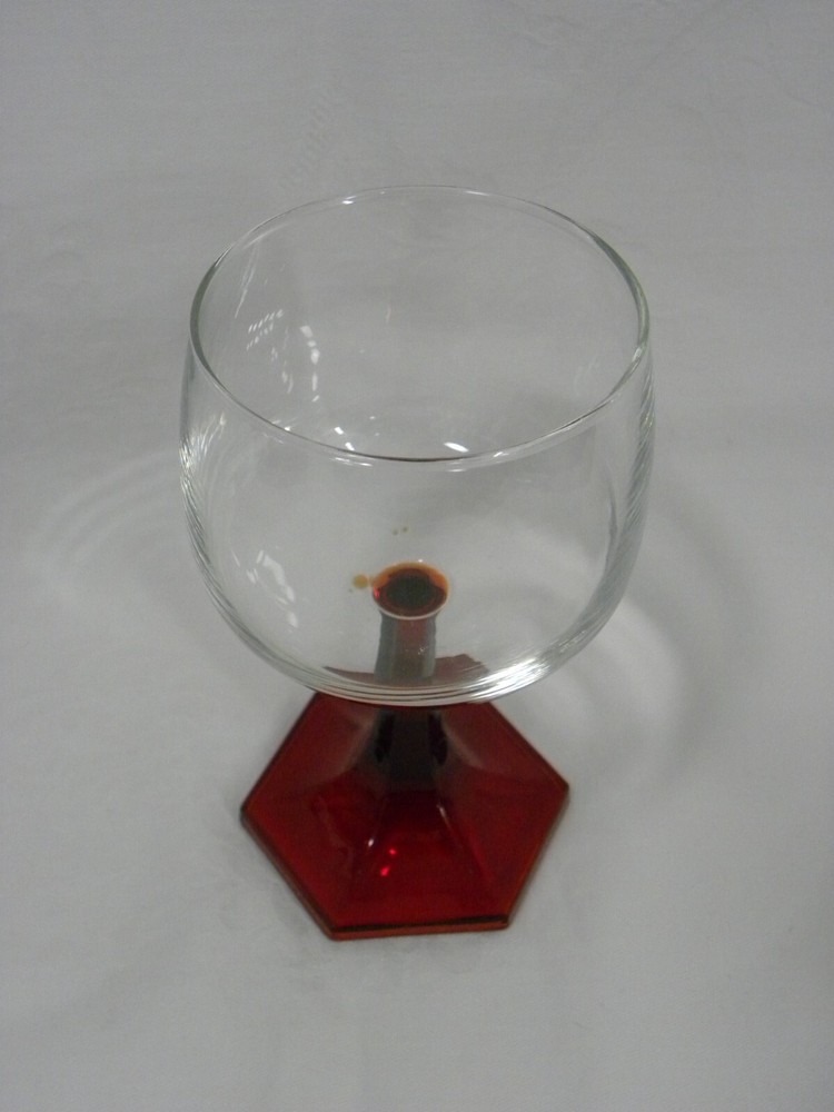 Vintage Luminarc Clear and Ruby Red Hexagon-Base 7 oz. Wine Goblet or Cordial