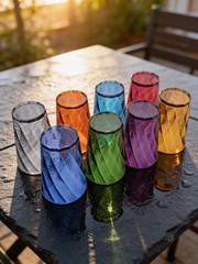 Set of 8 Vintage Jewel Tone Acrylic Tumblers Drinking Glasses 4.25” Mid Century
