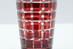 Ruby Red & Black Cherry Cut to Clear Grid Lattice 1 Highball & 1 Lowball Glasses