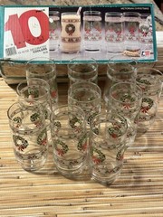 Indiana Glass Tumblers Victorian Christmas Wreath 16 oz Frosted Set 10 In Box