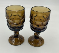 Vtg Viking Glass Georgian Nutmeg Brown Water Wine Goblets Honeycomb MCM Pair 2