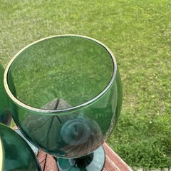 Libbey Libby Juniper Green Gold Rim Wine Glasses Goblets 7” Set of 3 Teardrop