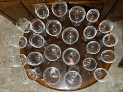 VTG 24 Crystal Glass Set Etched Berry Leaf Wine Goblet Champagne Sherry Portugal