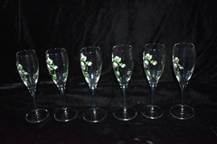 PERRIER JOUET Champagne Flutes Glasses Hand Painted Anemone Flower Set of 6 #2