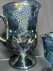 STUNNING 5pc SET!! VTG Indiana Glass Iridescent Blue Carnival Glass Harvest