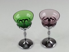 2pc Art Deco Farberware Chrome Cocktail Glasses