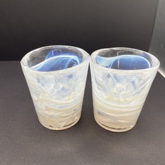 Kosta Boda White Swirl Mine Tumbler Ulrica Hydman-Vallien Art Glass UHV Set Of 2