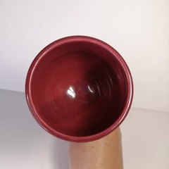 Art Pottery Long Neck Wine Goblets Raspberry Glaze Bamboo Pattern Set of 4