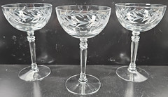 8) Fostoria Holly Clear Champagne Sherbet Set Vintage Crystal Cut Etch Retro Lot