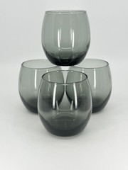 1960s set of 4 smoke gray lowball round tumblers rocks glasses barware RETRO