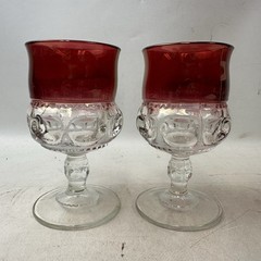 Set Of 2 Indiana Glass Kings Crown Thumbprint Drinking Glasses Goblets 5 1/2”