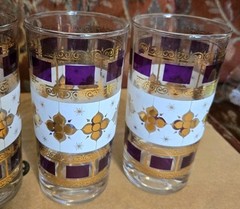 4 VTG Anchor Hocking Elegance Highball Tumblers Glasses MCM Gold Atomic Scroll