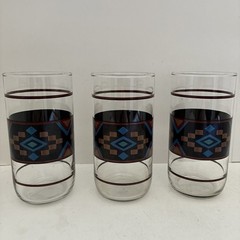 Set of 3 Vintage Libbey Southwestern Style Glasses Earth Tones 5.25″