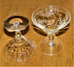Glastonbury-Lotus -Set of 2 – FLORAL GRAY CUT LOW SHERBET/CHAMPAGNE GLASS/STEMS
