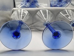 Set Of 8 Vintage Libby Cobalt Blue Petal Stem Martini Glasses From 80’s 7×4.25”