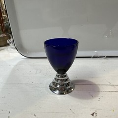5 Art Deco Chase Cobalt Blue Moon Chrome Cordial Glasses 3.5″ USA Vintage Signed