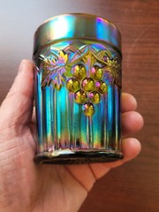 Electric Green Northwood Carnival Glass Grape & Gothic Arches Tumbler Color!!!!