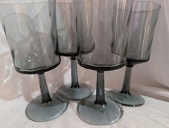 Set Of 4 Vintage Libbey Blue/Gray Optic Swirl Smoke Water Goblets Wine 6.5″