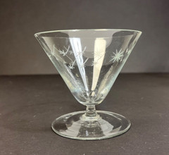 Vintage Atomic Starburst 4 Oz. Crystal Martini w/ Low Stem Fine Wine Glass 1940s