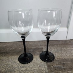 Luminarc Domino Wine Glasses Black Stem Goblet 8″ Barware Retro France