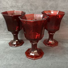 SET OF 3 Independence Glass Co Ruby Red Octagonal Juice Glass Goblet 4 1/2” Tall
