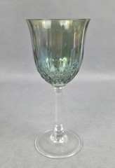 2 Wine Goblets Cranberry & Green Iridescent Glass Diamond Criss Cross Pattern