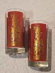 Vintage Thai Goddess Glasses Red Gold Metallic Set 2 MCM Barware