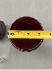 Ruby Red Wine Glasses Round Bowl Goblets Floral Etched, Clear Stems, 20 oz (2)