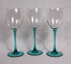 Luminarc Turquoise Teal Aqua Stem Claret Wine Glasses Made In France Set of 3