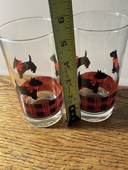 Anchor Hocking Fitz Scottie Dog Plaid Beverage Glasses Set of 2