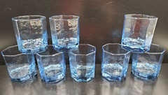 (8) Libbey Facets Light Blue Old Fashioned Glasses Set Textured Paneled Tumblers