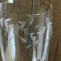 VTG SET (6) ETCHED CRYSTAL BAMBOO & LEAVES BLOWN GLASS ICED TEA / WATER TUMBLERS