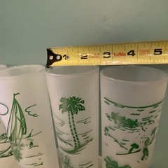 Vintage Set Of 4 Frosted Glass Vacation Themed palm trees sailboats Tumblers 430
