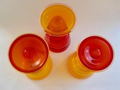 3 Rossi Thomas Art Glass Spiral Footed Goblets 16 oz Yellow Red Signed 6.75″