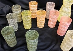 VTG 50s/60s Colorcraft Spaghetti String Carafe Pitcher Glasses Shat-r-Proof Tumb