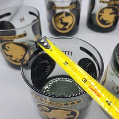 Set (7) Vintage Astrology Signs Zodiac Barware Glasses Rock Black & Gold 3.5″