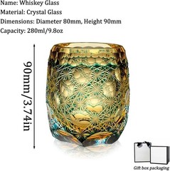 Whisky Glass Tumbler Japanese Style Edo Kiriko Glass Hand Cut To Clear 9oz Green