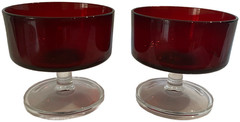 Vintage lot o 2 Luminarc Arcoroc Ruby Red Sherbet Cups/Glass Made in France