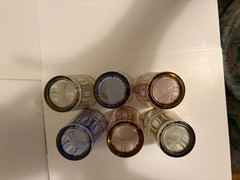 FATH, SET OF 6 MOROCCAN TEA GLASSES, BLUE RED GREEN with Gold