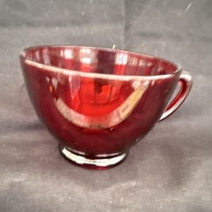 Red Ruby Glass Cup Glossy Round Unisex Adults Drinkware With Handle 2.5 Inch