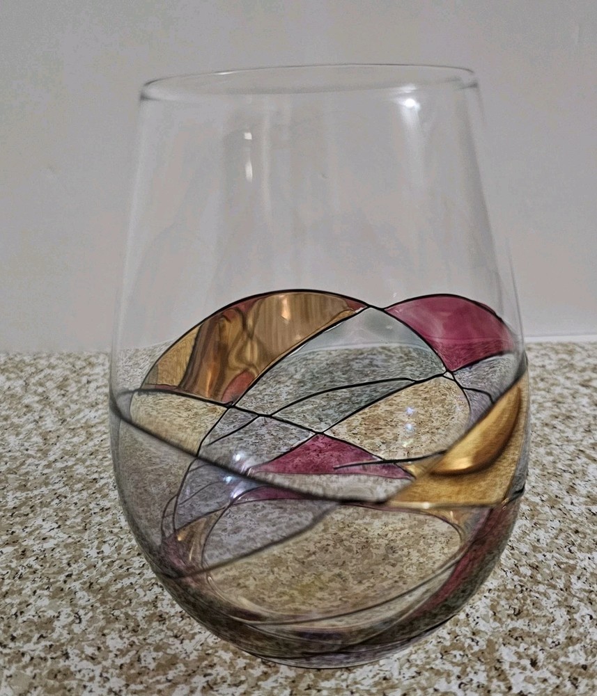 Milano Romanian Mosaic Stained Stemless Wine Glass