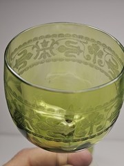 Set Of 5 Fine Etched St. Louis? Crystal Green Optic Ribbed Wine Glasses